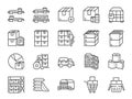 Stockpile line icon set. Included icons as boxes, container, inventory, supplies,ÃÂ stock up, food and more.